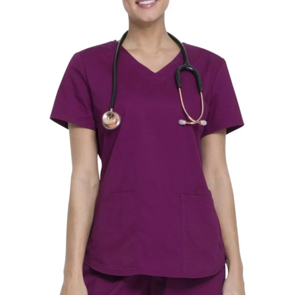 Scrubstar V-Neck Scrub Top Burgundy Wine short sleeve round - Size L